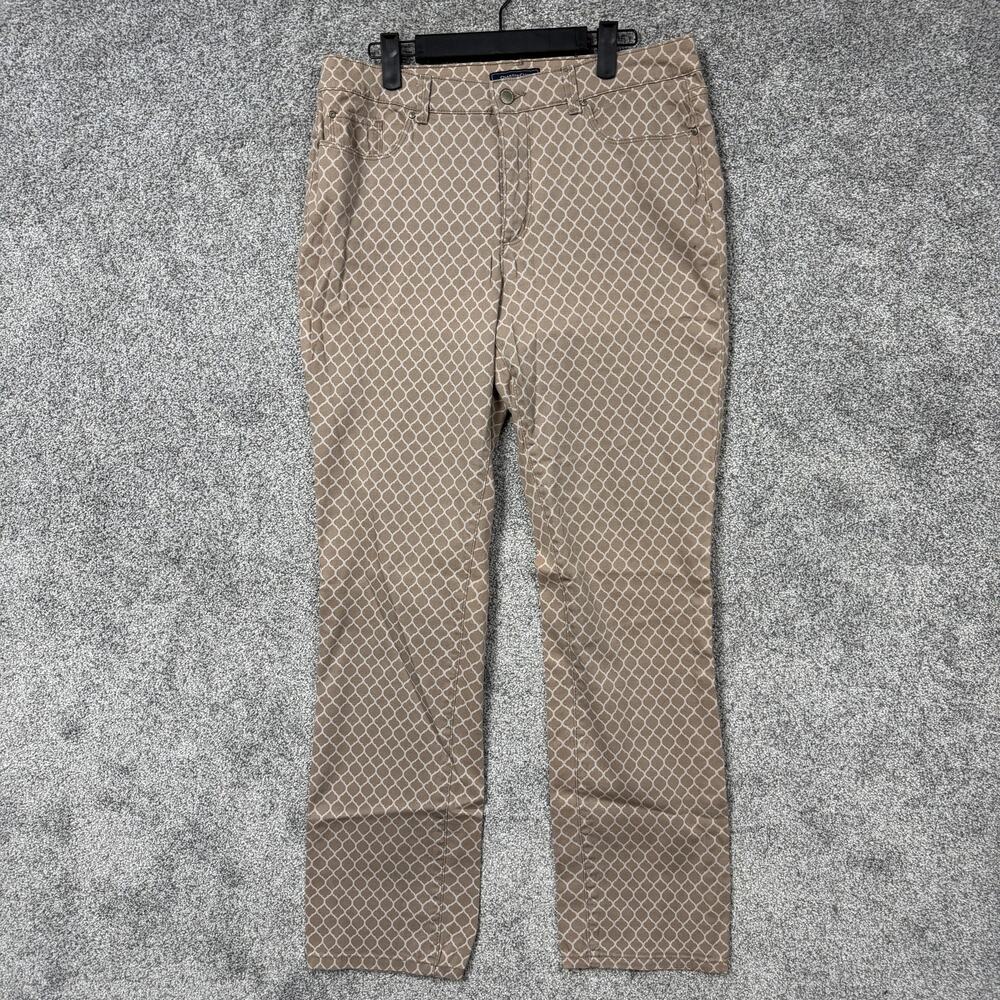 Charter Club Lexington Straight Jeans Women 12 Tan Geometric Trellis Mod Coastal